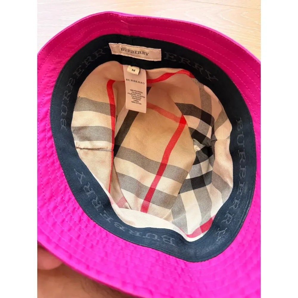 Burberry Womens Pink Bucket Hat Nova Check Lined Classic Rain Cap Size Medium